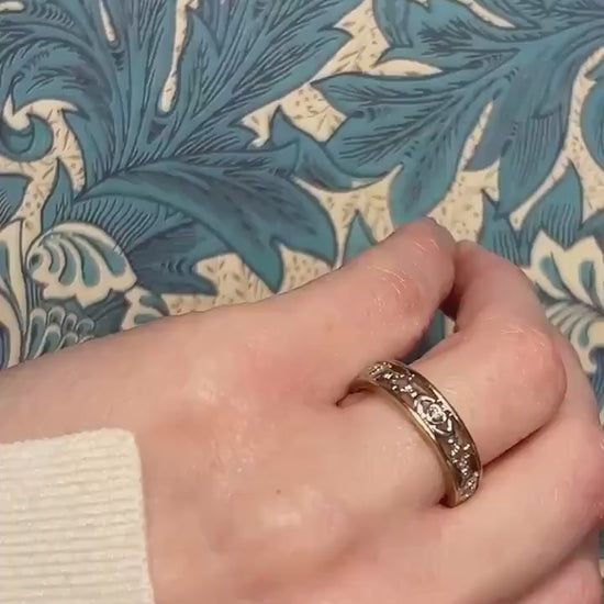 Vintage 9ct Cladagh Heart Ring yellow and white gold Diamond 9ct Gold with inscription. Ring Size N / US 7