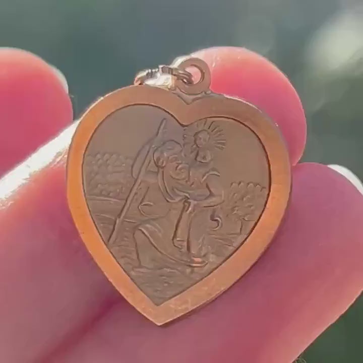 Vintage 9ct Gold St Christopher Heart Pendant Religious Charm
