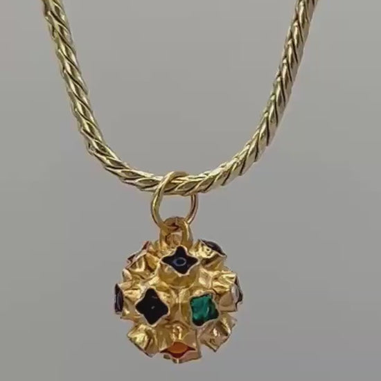 Mid-Century 18k Italian Sputnik Orb with Enamel and Stones , Dainty Charm 18ct Gold Collectors Charm, Unique Gold Multigem Pendant