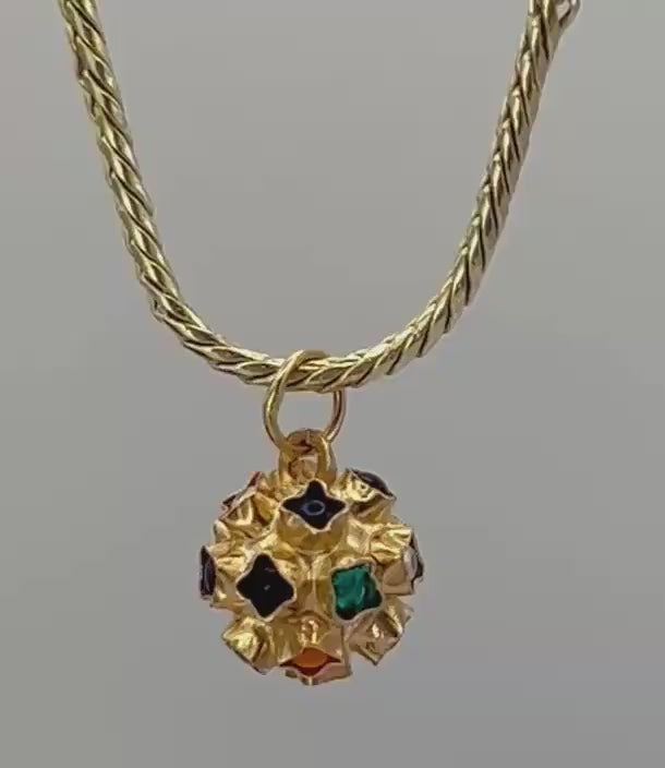 Mid-Century 18k Italian Sputnik Orb with Enamel and Stones , Dainty Charm 18ct Gold Collectors Charm, Unique Gold Multigem Pendant