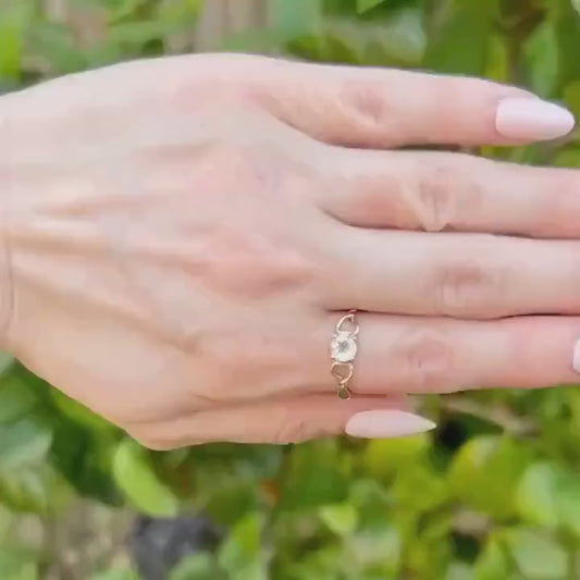 Vintage Clogau Sterling Silver and Rare Welsh 9ct Rose Gold Love Spoon Dainty Solitaire Stacking Ring with White Topaz