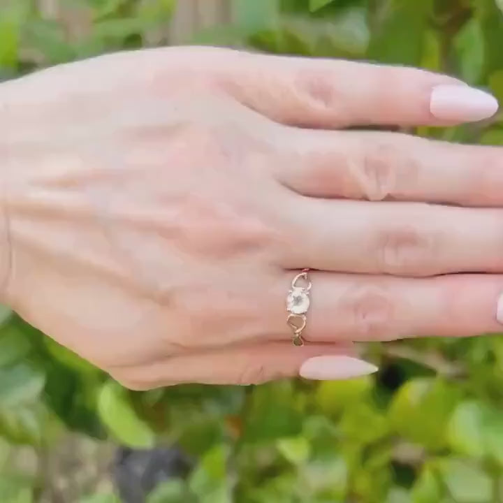 Vintage Clogau Sterling Silver and Rare Welsh 9ct Rose Gold Love Spoon Dainty Solitaire Stacking Ring with White Topaz