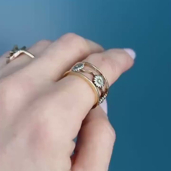 Vintage Clogau 9ct Yellow & White Gold Statement Daisy Ring