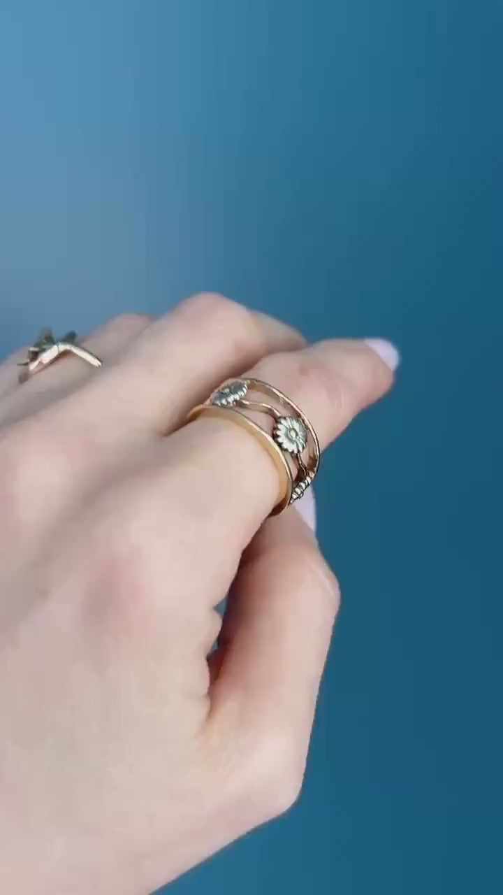 Vintage Clogau 9ct Yellow & White Gold Statement Daisy Ring