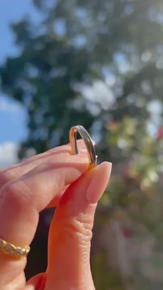 Vintage 18ct Wedding Band, Two-Toned 18K Unusual Wedding Ring, Solid Gold Jewelry, White and Yellow Dainty Band, English Gold Birmingham