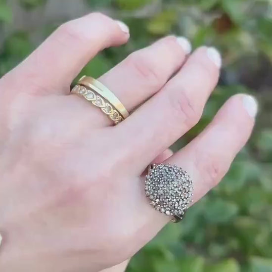 Vintage 9ct Gold Champaign Diamond Bomb Cluster Size N 1/2 - US 7 - Statement Jewelry