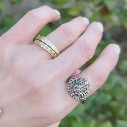 Vintage 9ct Gold Champaign Diamond Bomb Cluster Size N 1/2 - US 7 - Statement Jewelry