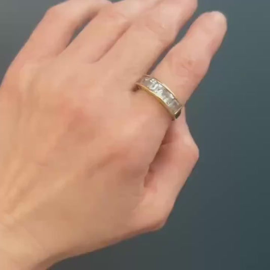 Vintage Statement 9 ct Gold Blue Topaz Eternity Cocktail Ring, Stack Band Jewellery Size UK J US 5