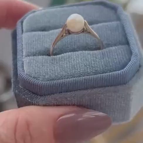 Vintage Cultured Pearl Solitaire 9ct Gold Hallmarked Ring 90s Birmingham - Dainty Ring / Bridal Jewellery