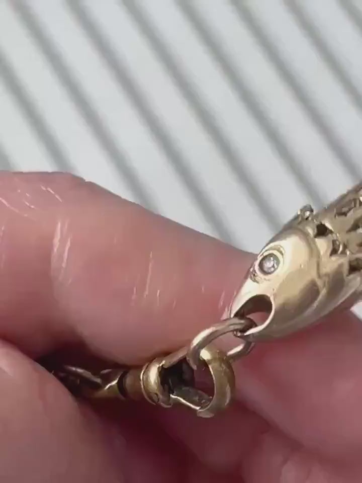 Antique 1921 9ct Gold Articulated Fish with Diamond Pendant - Lucky Charm