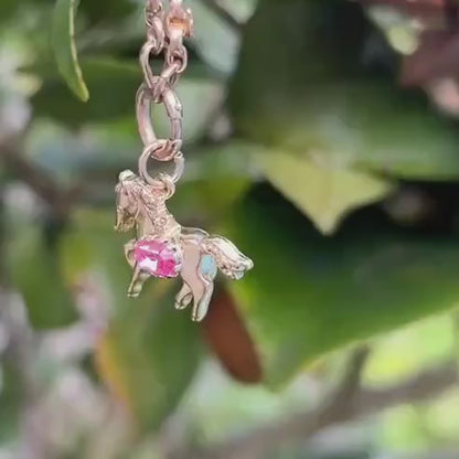 Vintage 9ct Gold Pony with Pink Topaz Pendant