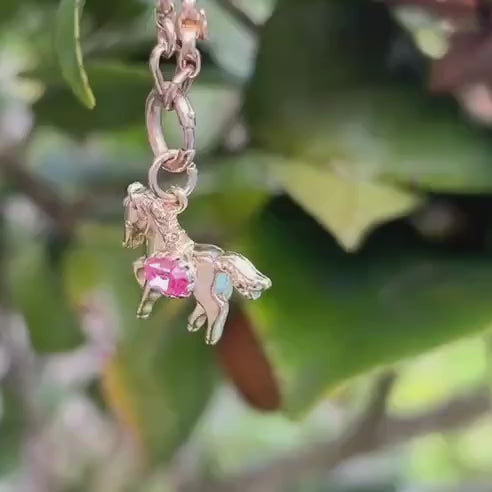 Vintage 9ct Gold Pony with Pink Topaz Pendant