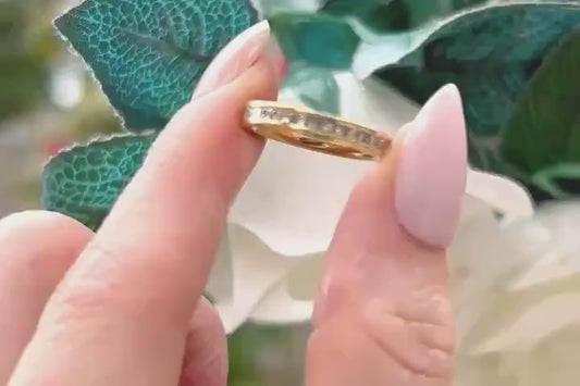 Stunning Vintage 80s Channel Princess Cut Real Diamond 18ct Eternity Full Band Ring Hallmarked Birmingham England - Fine Engagement Ring