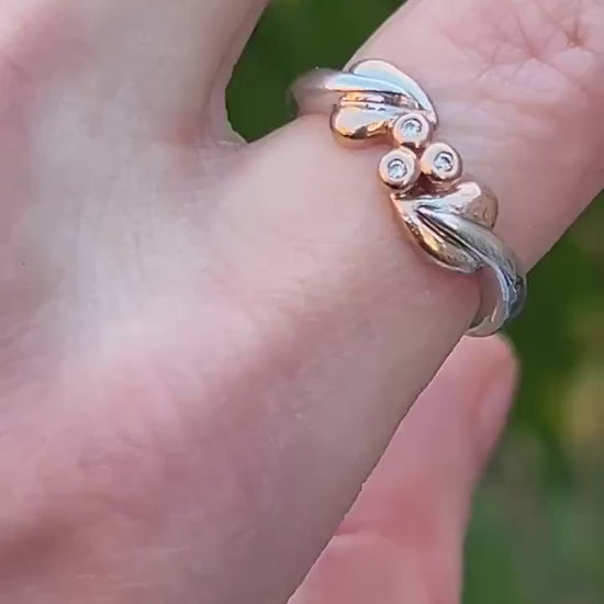 Vintage Clogau White Gold and Rose Gold Diamond Tree of Life Ring Size UK - K  / US - 5.5
