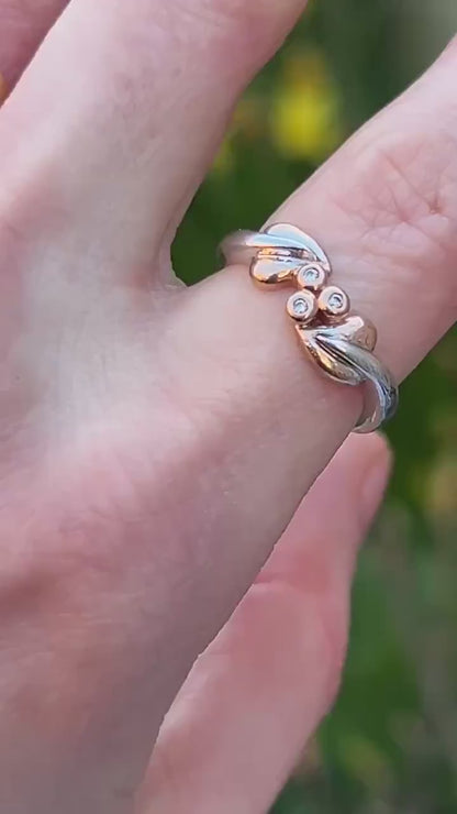 Vintage Clogau White Gold and Rose Gold Diamond Tree of Life Ring Size UK - K  / US - 5.5