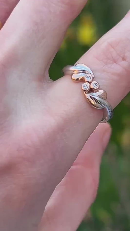 Vintage Clogau White Gold and Rose Gold Diamond Tree of Life Ring Size UK - K  / US - 5.5