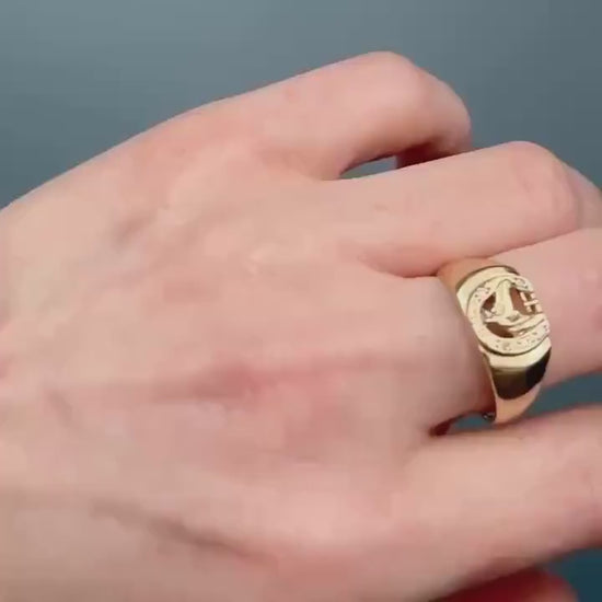 Vintage 9ct Gold Horse Equestrian Ring with Diamonds UK - N / US - 7 - Lucky Horseshoe Jewellery