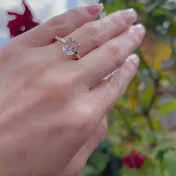 Beautiful Rose Quartz Engagement Solitaire, Pink Dress Ring in 9ct Gold, Cushion Cut Rose Quartz 1.5CT Ring, Pretty Pink Jewellery