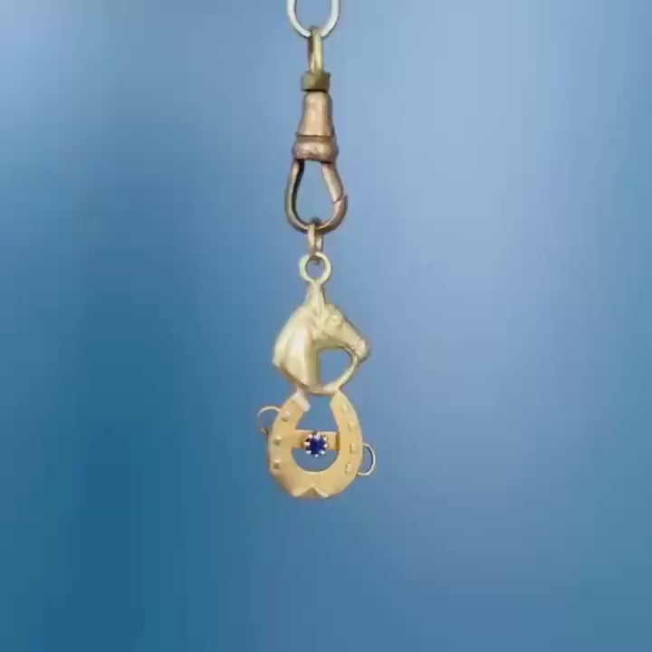 Victorian 15ct Gold Lucky Horse Shoe Pendant with Sapphire Hallmarked - Antique Jewellery
