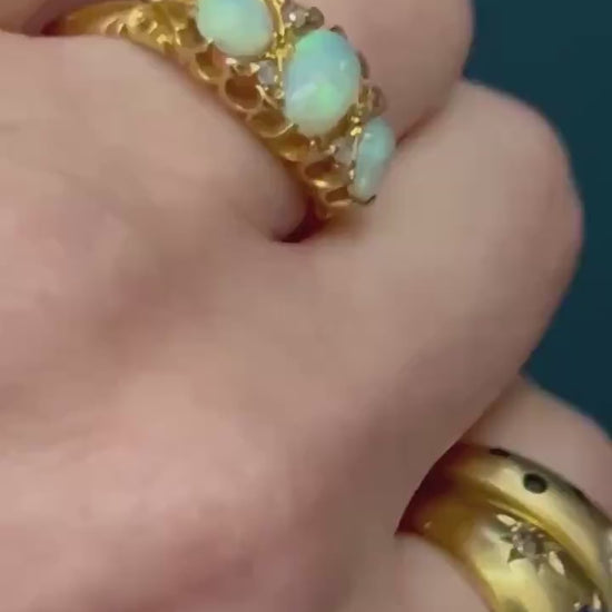 Edwardian Opal and Diamond Trilogy Ring UK N / US 7