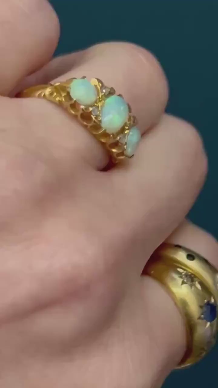 Edwardian Opal and Diamond Trilogy Ring UK N / US 7