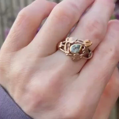 Vintage Clogau 9ct Gold Aquamarine Tree of Life Two Toned Ring Size O / 7.5