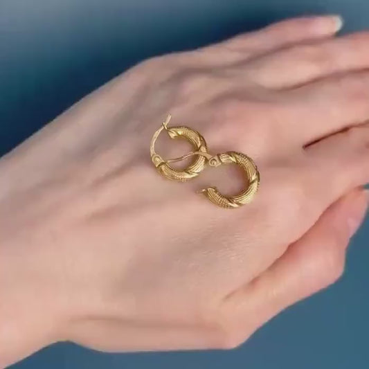 Vintage 18ct Italian Gold Creole Hoop Earrings – Comfortable Size - Twist Design Elegant Yellow Gold Hoops, Hallmarked 750, 18K Solid Gold